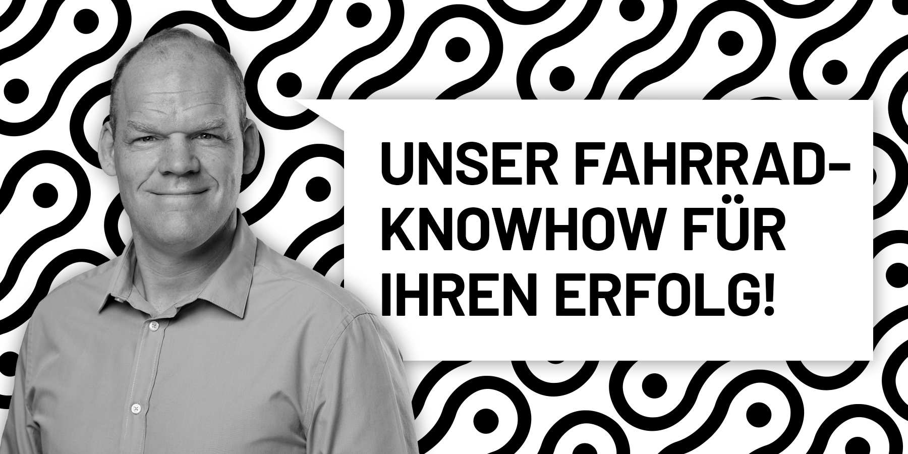 Gunnar Fehlau mit Sprechblase: Unser Fahrrad-Knowhow für Ihren Erfolg!